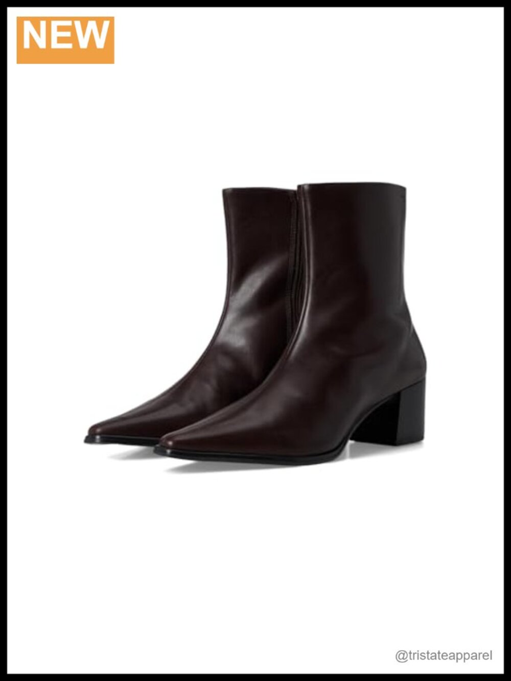 Leather Ankle Bootie Pointed Toe Block Heel Zip Side